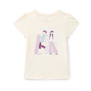 Girls Short Sleeve Tee Size 8 NWT - Snowboard Crew Print - Friends